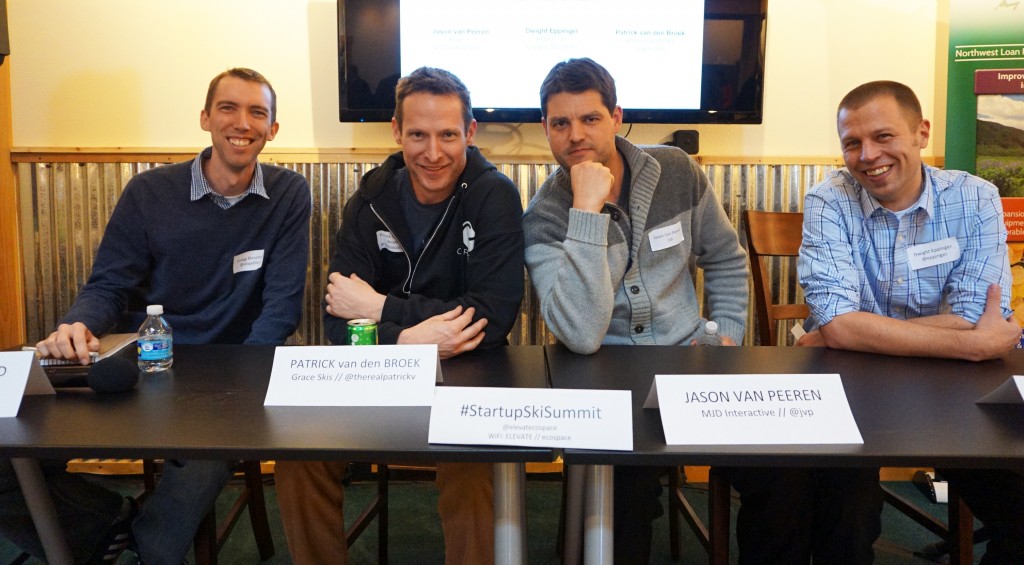 From left: Gregg Blanchard, Patrick van den Broek, Jason Van Peeren, Dwight Eppinger were on the panel at Saturday's Startup Ski Summit. Photos by George Demopoulos.