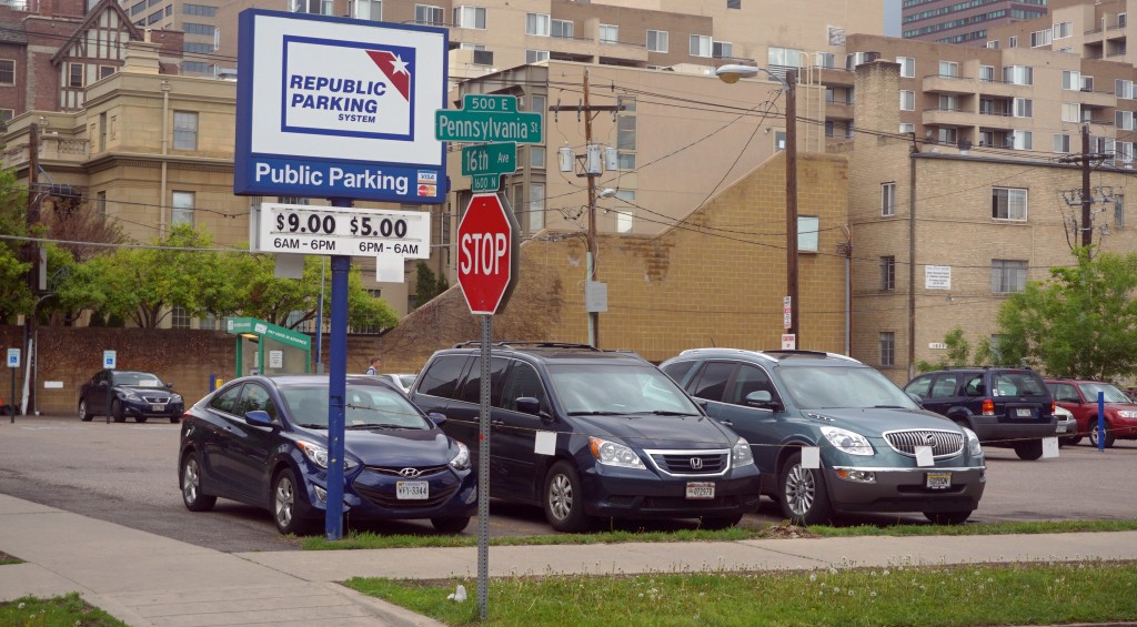 A parking lot will soon give rise to new senior apartments. Photo by Burl Rolett.