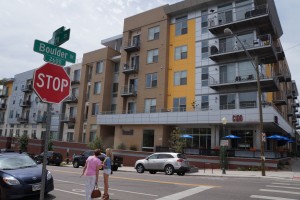 The Line 28 building on Boulder Street in LoHi has a one-bedroom unit listed on Airbnb for $157 per night, or $3,500 per month. Photo by Katherine Blunt.