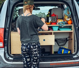 The trunk interior of a Native Campervan.