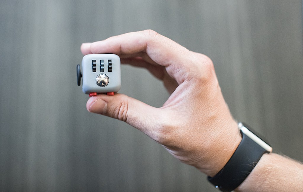 The Fidget Cube is a desk toy with different switches, buttons and wheels on each of its six sides. (Courtesy Antsy Labs)