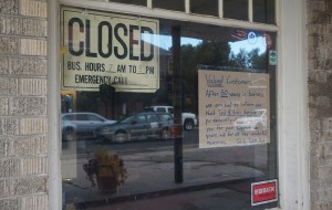 An apologetic letter hangs at the site, which was purchased in 1982 and measures 6,500 square feet. (Burl Rolett)