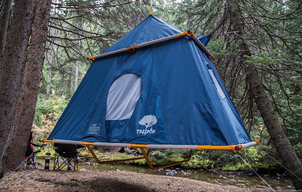 The TreePod hangs by slacklines a few feet off the ground, and can hold up to 500 pounds. (Courtesy Canaima Outdoors) 