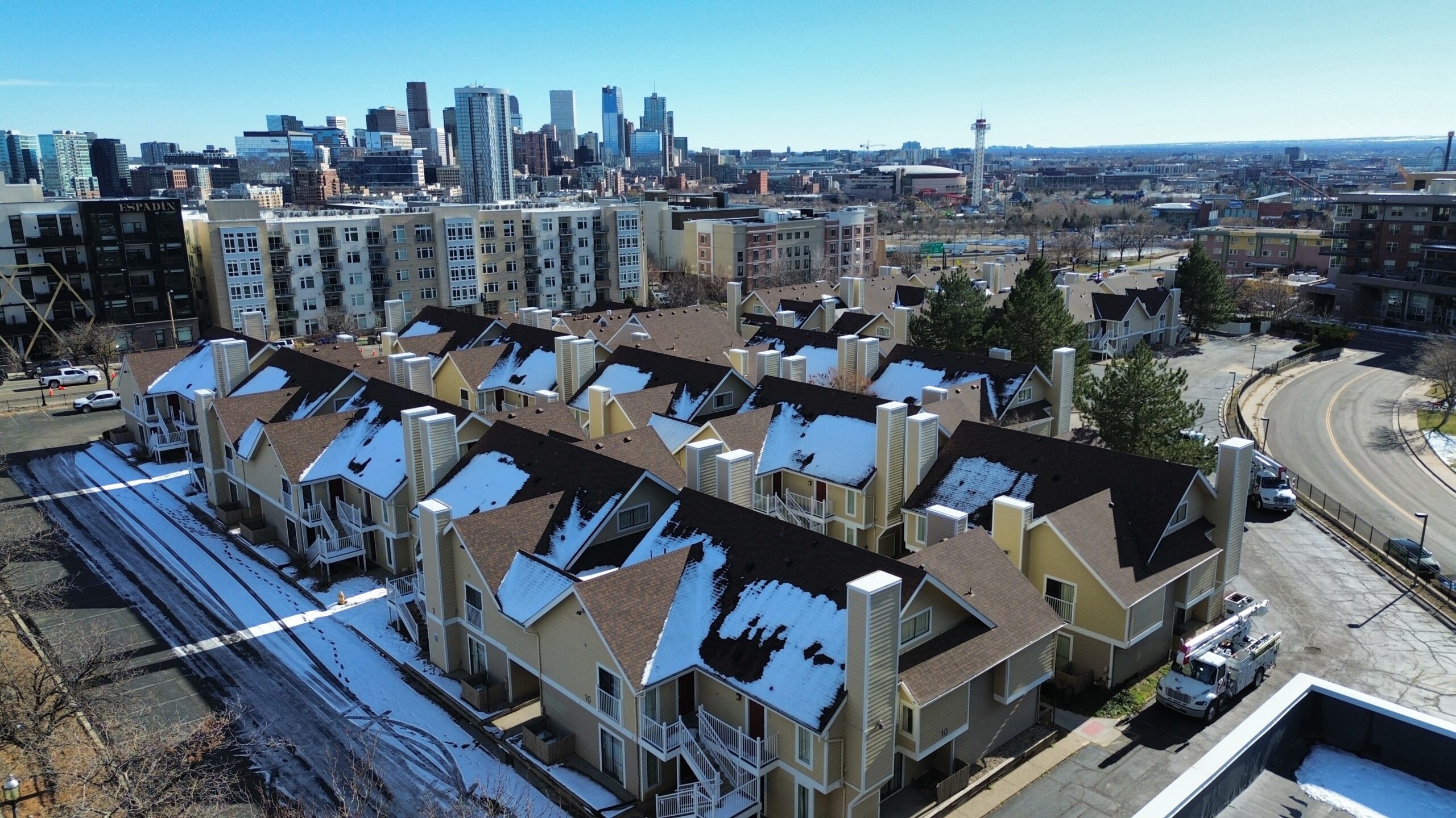 An aerial of the Speer and Zuni development site