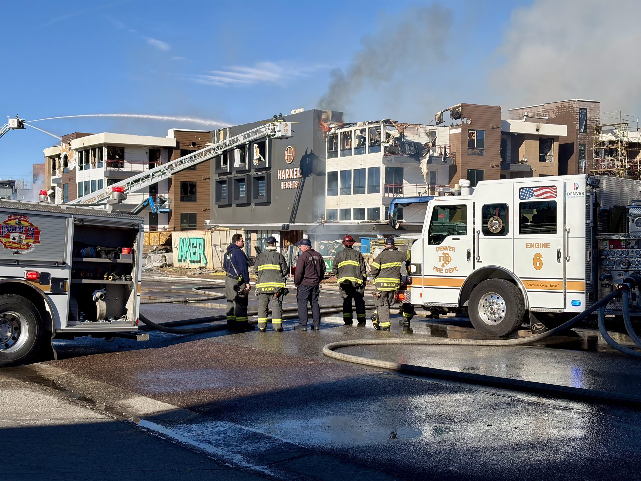 Fire roars through Texas developer’s construction site along Leetsdale 2 The fire scene on Saturday, Jan 3.