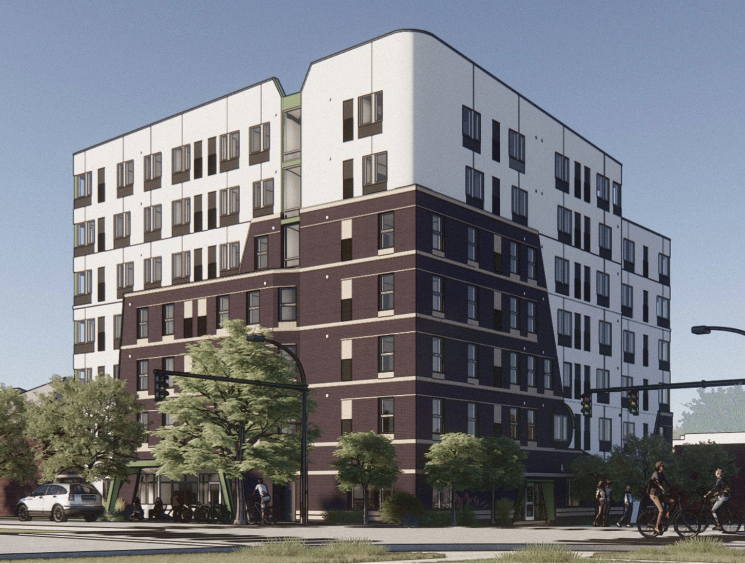 A rendering of the new building, which will be called the Chrysalis Apartments. (Courtesy Radix Design LLC)